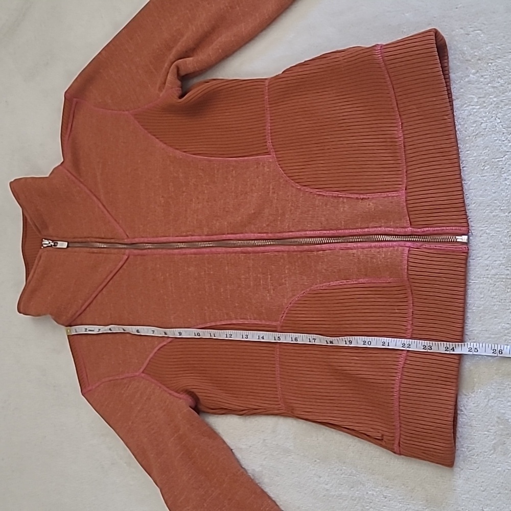 PrAna Breathe Rust Orange Zip Up Sweater XL Ribbed Trim Mock Neck Yoga Outdoor - Picture 7 of 15